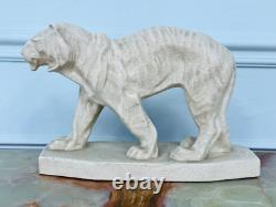 Antique Tiger Limited Edition Figurine Dwk Genuine Baccarat Craquelure White Old