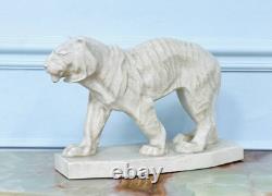 Antique Tiger Limited Edition Figurine Dwk Genuine Baccarat Craquelure White Old