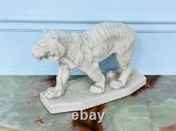 Antique Tiger Limited Edition Figurine Dwk Genuine Baccarat Craquelure White Old