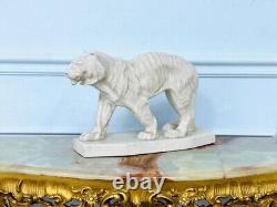 Antique Tiger Limited Edition Figurine Dwk Genuine Baccarat Craquelure White Old