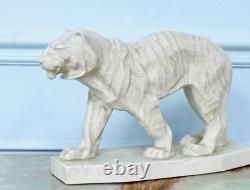 Antique Tiger Limited Edition Figurine Dwk Genuine Baccarat Craquelure White Old