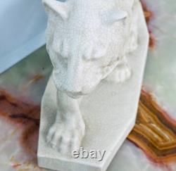 Antique Tiger Limited Edition Figurine Dwk Genuine Baccarat Craquelure White Old