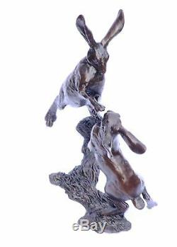 Boxing Hare Hares Solid Bronze Sculpture Limited Edition by Michael Simpson 830
