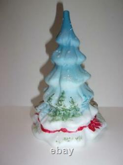Fenton Glass Blue Woodland Deer Log Cabin Christmas Tree Figurine Ltd Ed #40/45