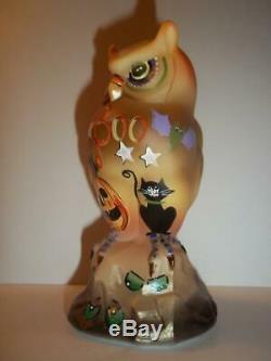 Fenton Glass Boo Halloween Owl Figurine w Black Cat Pumpkin LE #5/21 K Barley