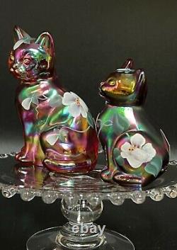 Fenton Iridiscent Red Carnival Glass Stylized Cats Set of 3 Signed Numbered