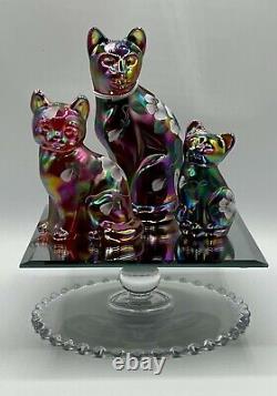 Fenton Iridiscent Red Carnival Glass Stylized Cats Set of 3 Signed Numbered