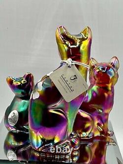 Fenton Iridiscent Red Carnival Glass Stylized Cats Set of 3 Signed Numbered