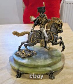 Giuseppe Vasari Bronze Limited Edition Cavalier On Horseback Figurine Onyx Base