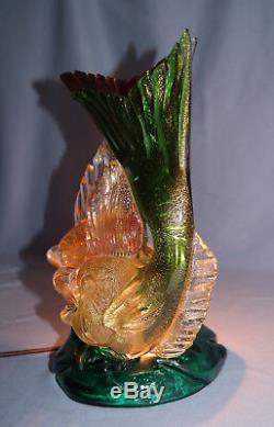 Italian Murano Seguso Vetri d'Arte Ruby & Green Glass Double Fish Figure Lamp