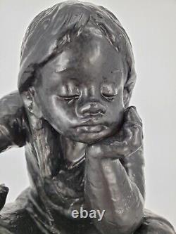 Large Lladro Daydreaming Girl 3022 Black Glaze Limited Edition Big Figure LE