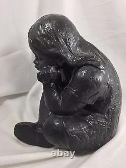 Large Lladro Daydreaming Girl 3022 Black Glaze Limited LE Edition Rare Figurine