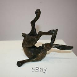 Ltd Ed Lost Wax Solid Bronze Rolling Tumbling Hare Rabbit Sculpture Paul Jenkins