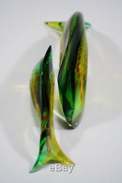 Pair of Czech/Bohemian EXBOR ART GLASS FISH SCULPTURE by Rozinek & Honzik