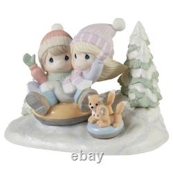 Precious Moments Winter Couple Snow Tubing Limited Edition Figurine Sled