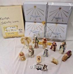 RARE Fenton Gold Trim Nativity Satin Glass 12 piece set with Star