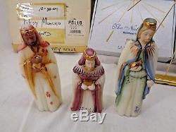 RARE Fenton Gold Trim Nativity Satin Glass 12 piece set with Star