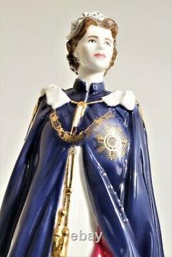 Rare Royal Worcester Queen Elizabeth II Figurine, Blue Robes, Golden Jubilee