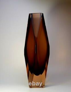 Rare size 30cm. 70s Alessandro Mandruzzato Sommerso Murano Faceted Glass Vase