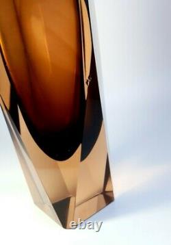 Rare size 30cm. 70s Alessandro Mandruzzato Sommerso Murano Faceted Glass Vase
