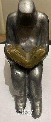 Very Rare Find Aliminum Man Reading Book Figurine Sculpture Seated Man With Book