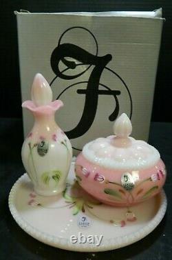 Vintage HP Signed Fenton Limited Edition Rosalene 3 Pc. Vanity Set #2905 EB Exc