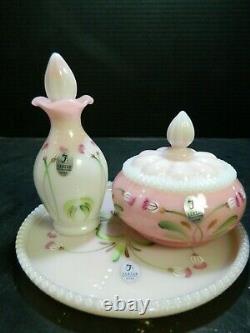 Vintage HP Signed Fenton Limited Edition Rosalene 3 Pc. Vanity Set #2905 EB Exc