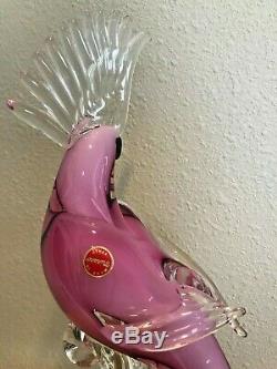 Vintage Murano Italian Glass Bird Pink Cockatoo Parrot 15T 6W NEW With Sticker