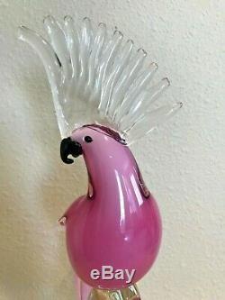 Vintage Murano Italian Glass Bird Pink Cockatoo Parrot 15T 6W NEW With Sticker