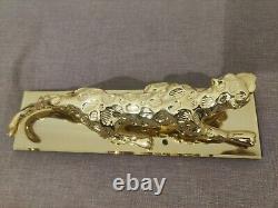 Vintage Rare Leopard Figurine Limited Edition Golden With Glass Base