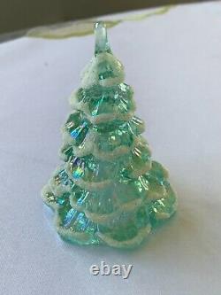 Vtg Fenton Iridescent Sea Mist Green Art Glass Xmas Tree Figurine Set Of 3 Qvc