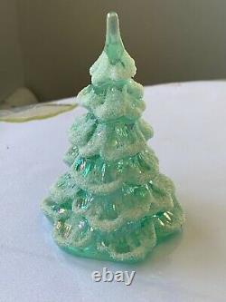 Vtg Fenton Iridescent Sea Mist Green Art Glass Xmas Tree Figurine Set Of 3 Qvc