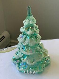 Vtg Fenton Iridescent Sea Mist Green Art Glass Xmas Tree Figurine Set Of 3 Qvc